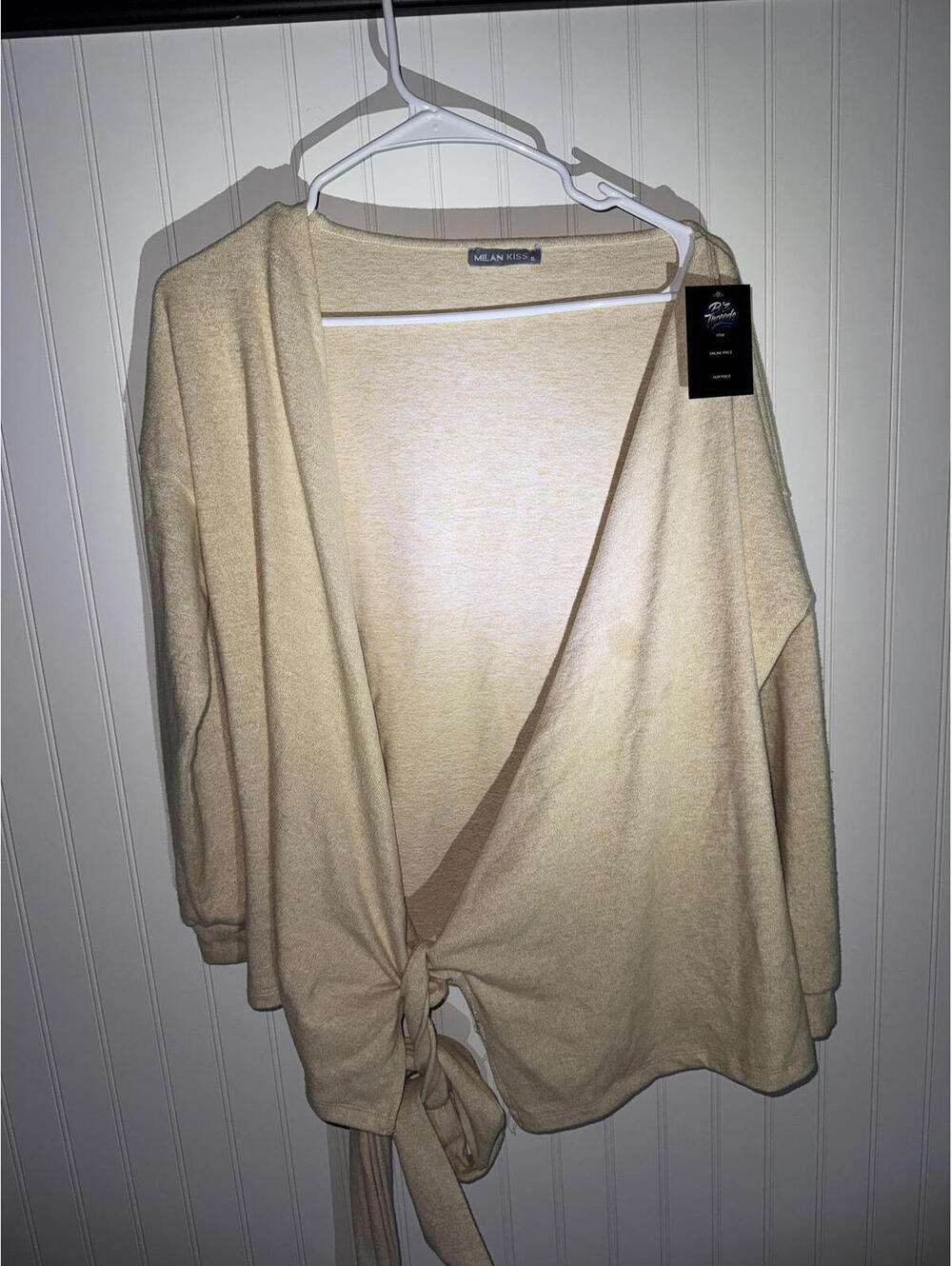 Milan Kiss Beige Wrap Sweater with Tie Detail, Size S